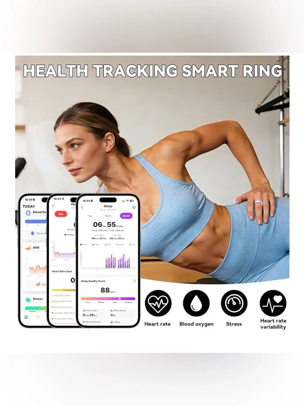 Smart Fitness Ring - Silver Health & Activity Tracker New